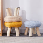 Contemporary Round Cookie-Shaped Teddy Plush Kids Stool – Solid Pine Wood, Low, Backless & Armless, Ideal for the Living Room