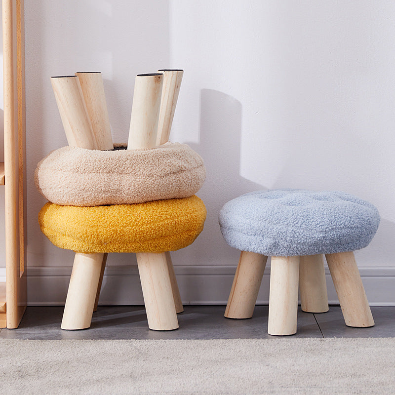 Contemporary Round Cookie-Shaped Teddy Plush Kids Stool – Solid Pine Wood, Low, Backless & Armless, Ideal for the Living Room
