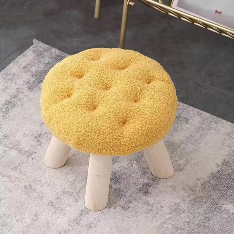Contemporary Round Cookie-Shaped Teddy Plush Kids Stool – Solid Pine Wood, Low, Backless & Armless, Ideal for the Living Room