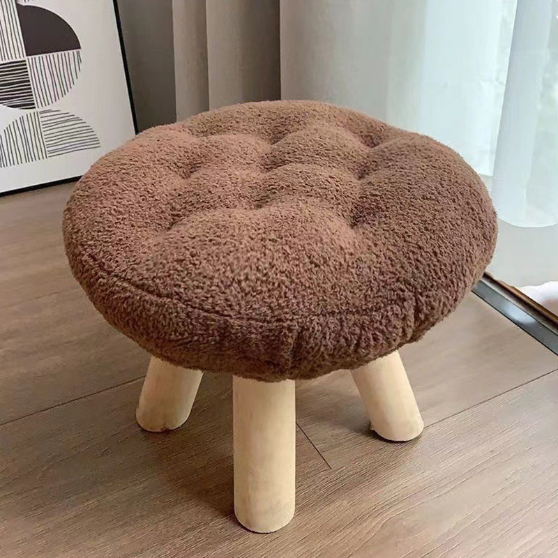 Contemporary Round Cookie-Shaped Teddy Plush Kids Stool – Solid Pine Wood, Low, Backless & Armless, Ideal for the Living Room