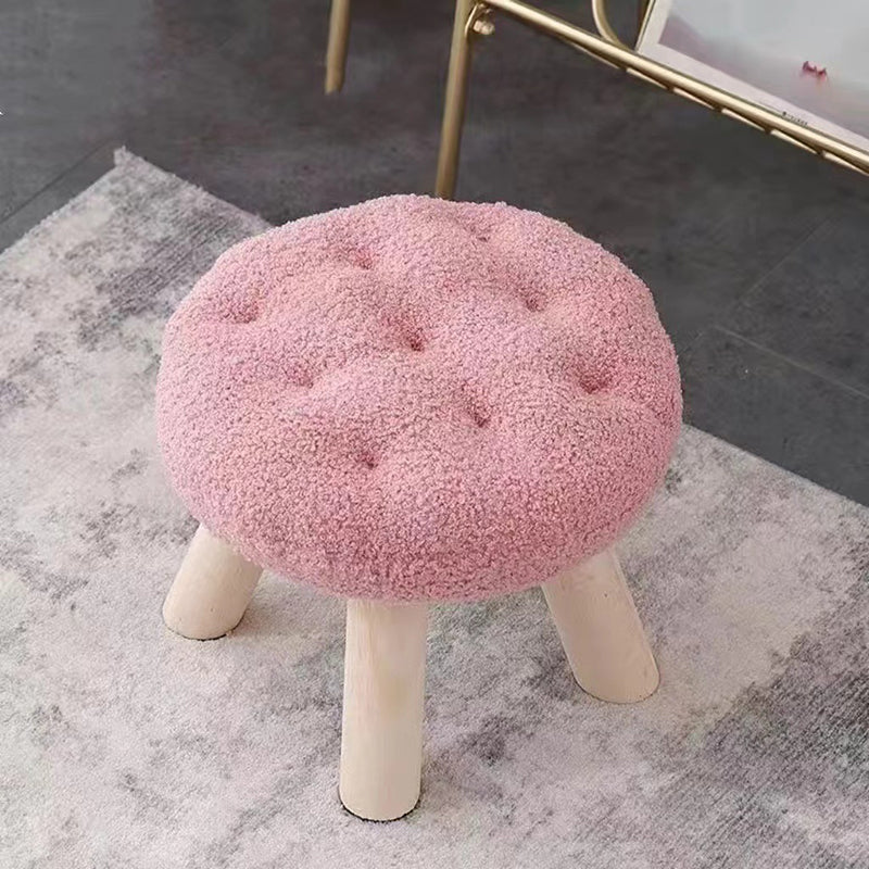 Contemporary Round Cookie-Shaped Teddy Plush Kids Stool – Solid Pine Wood, Low, Backless & Armless, Ideal for the Living Room