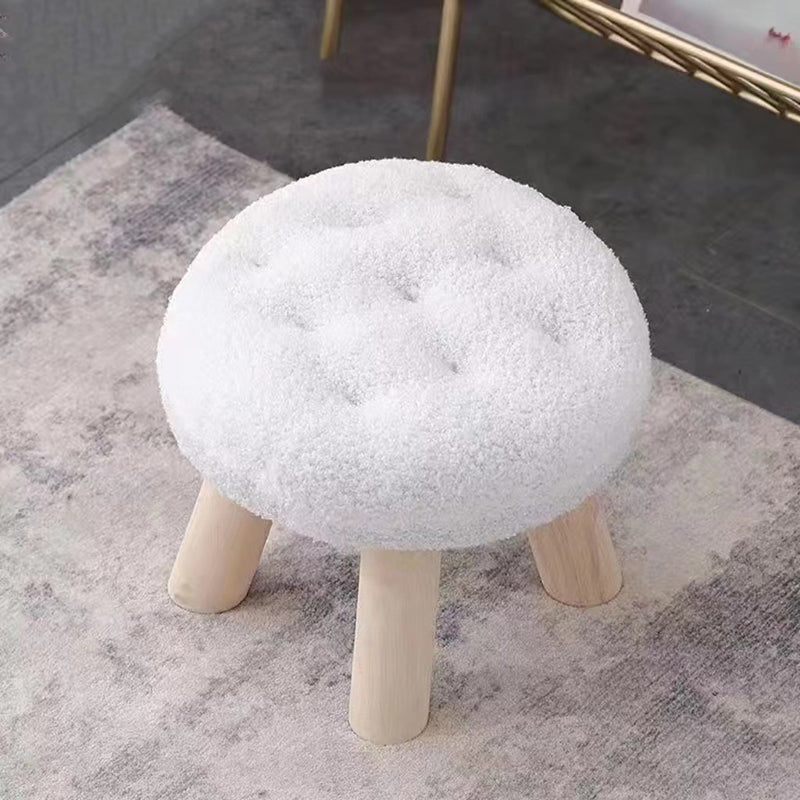 Contemporary Round Cookie-Shaped Teddy Plush Kids Stool – Solid Pine Wood, Low, Backless & Armless, Ideal for the Living Room