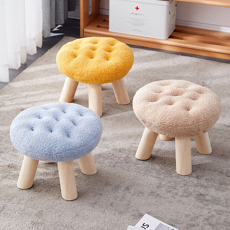 Contemporary Round Cookie-Shaped Teddy Plush Kids Stool – Solid Pine Wood, Low, Backless & Armless, Ideal for the Living Room