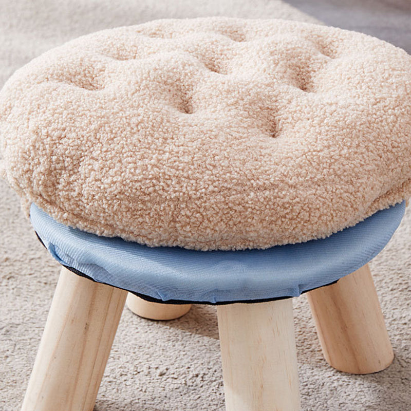 Contemporary Round Cookie-Shaped Teddy Plush Kids Stool – Solid Pine Wood, Low, Backless & Armless, Ideal for the Living Room