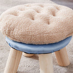 Contemporary Round Cookie-Shaped Teddy Plush Kids Stool – Solid Pine Wood, Low, Backless & Armless, Ideal for the Living Room