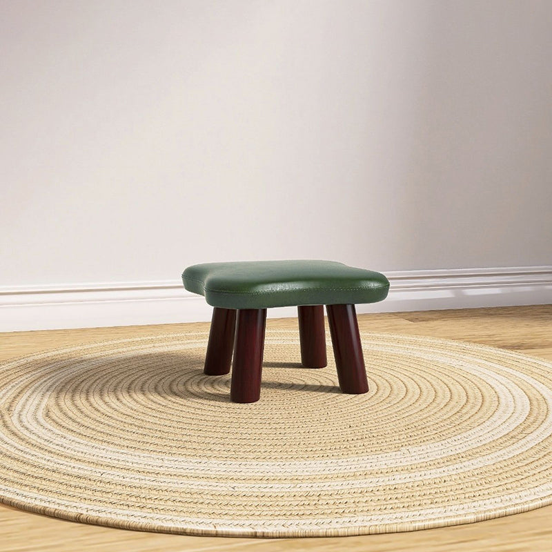 Contemporary Four-Leaf Clover Stool for Kids — Solid Wood with Faux Oil-Waxed Leather, Low, Backless and Armless Living Room Accent