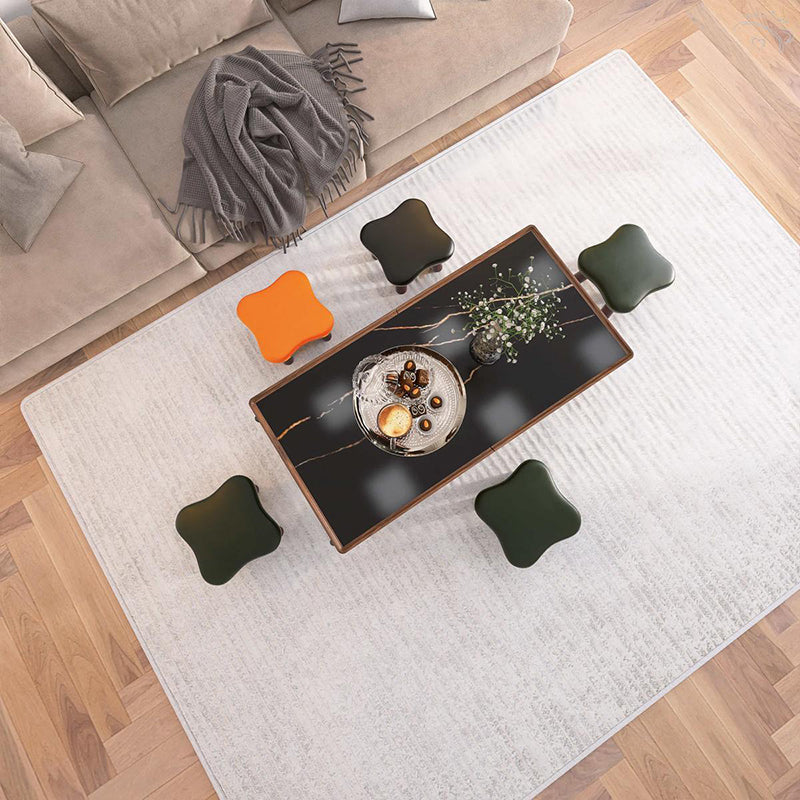 Contemporary Four-Leaf Clover Stool for Kids — Solid Wood with Faux Oil-Waxed Leather, Low, Backless and Armless Living Room Accent