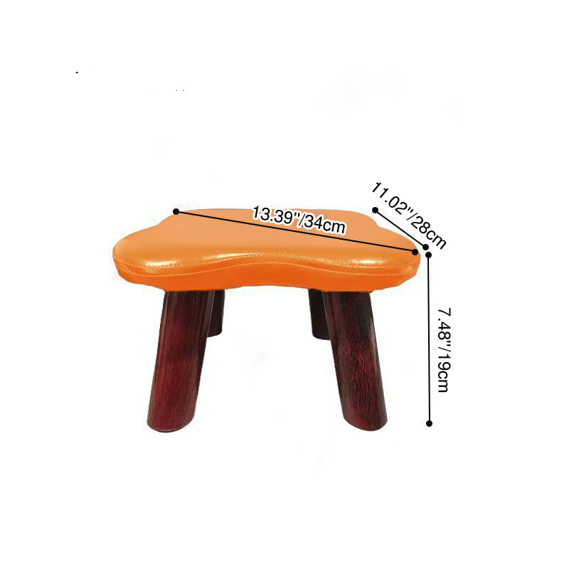 Contemporary Four-Leaf Clover Stool for Kids — Solid Wood with Faux Oil-Waxed Leather, Low, Backless and Armless Living Room Accent