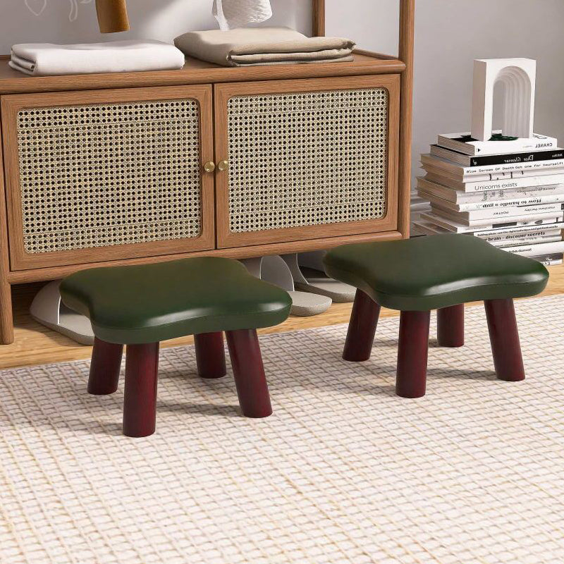 Contemporary Four-Leaf Clover Stool for Kids — Solid Wood with Faux Oil-Waxed Leather, Low, Backless and Armless Living Room Accent