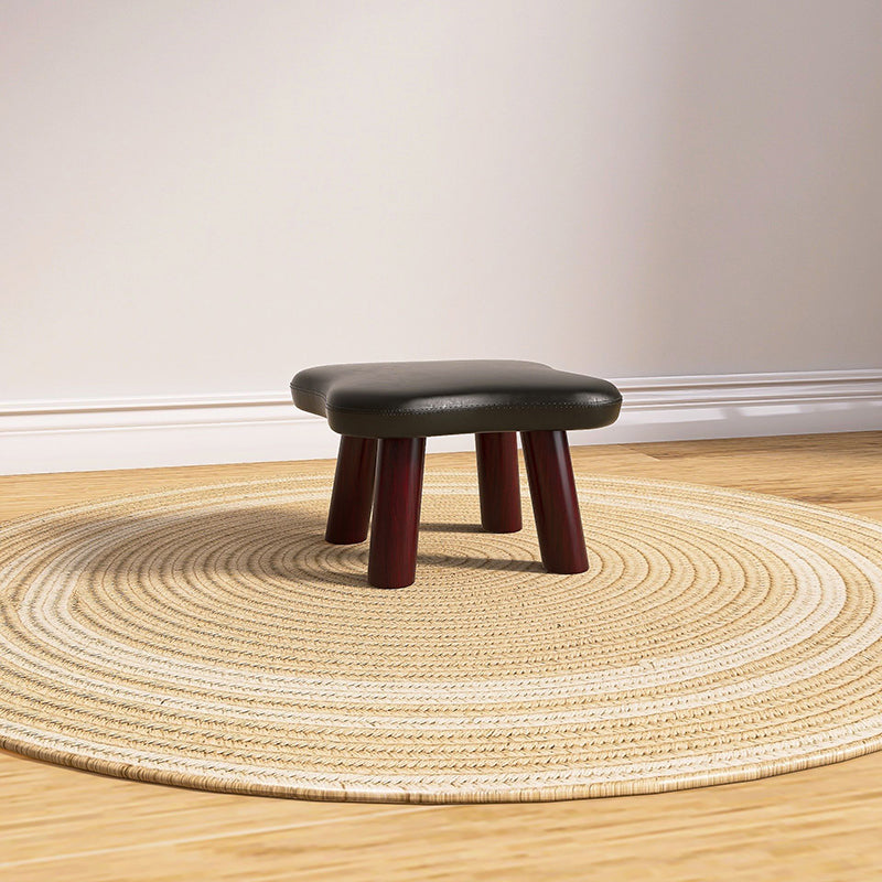 Contemporary Four-Leaf Clover Stool for Kids — Solid Wood with Faux Oil-Waxed Leather, Low, Backless and Armless Living Room Accent