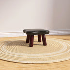 Contemporary Four-Leaf Clover Stool for Kids — Solid Wood with Faux Oil-Waxed Leather, Low, Backless and Armless Living Room Accent