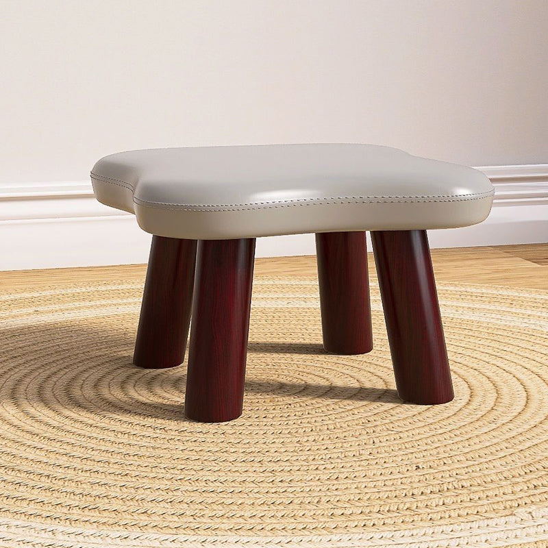 Contemporary Four-Leaf Clover Stool for Kids — Solid Wood with Faux Oil-Waxed Leather, Low, Backless and Armless Living Room Accent