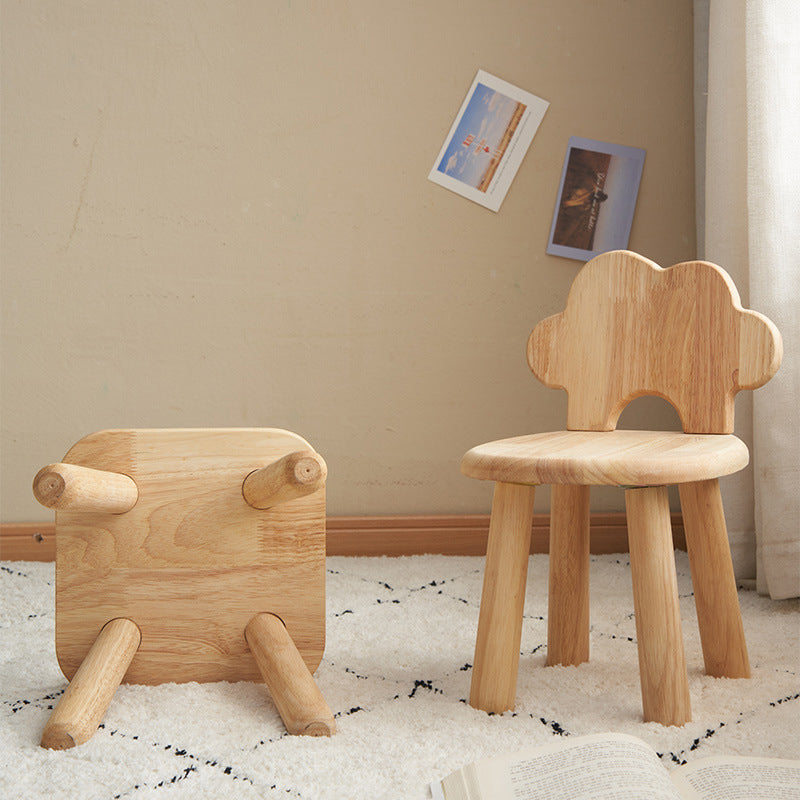 Contemporary Cloud-Shaped Kids Stool — Cylindrical Rubberwood Frame with Multi-Layer Plywood, Low-Profile Seating for Living Room