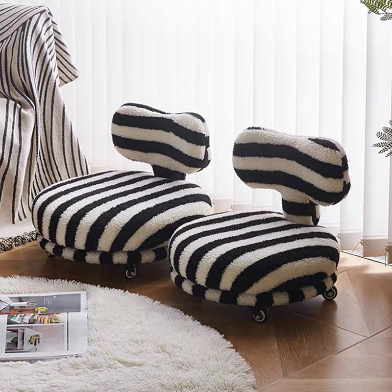 Modern Round Sherpa Fabric Swivel Stool with Iron Frame – Low-Profile, Armless with Backrest, Mobile for Living Room