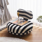 Modern Round Sherpa Fabric Swivel Stool with Iron Frame – Low-Profile, Armless with Backrest, Mobile for Living Room