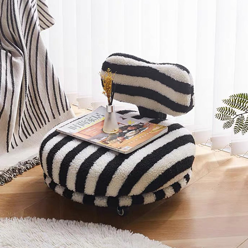 Modern Round Sherpa Fabric Swivel Stool with Iron Frame – Low-Profile, Armless with Backrest, Mobile for Living Room