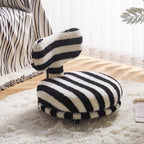 Modern Round Sherpa Fabric Swivel Stool with Iron Frame – Low-Profile, Armless with Backrest, Mobile for Living Room