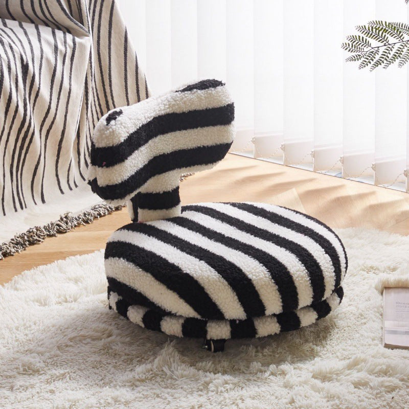 Modern Round Sherpa Fabric Swivel Stool with Iron Frame – Low-Profile, Armless with Backrest, Mobile for Living Room