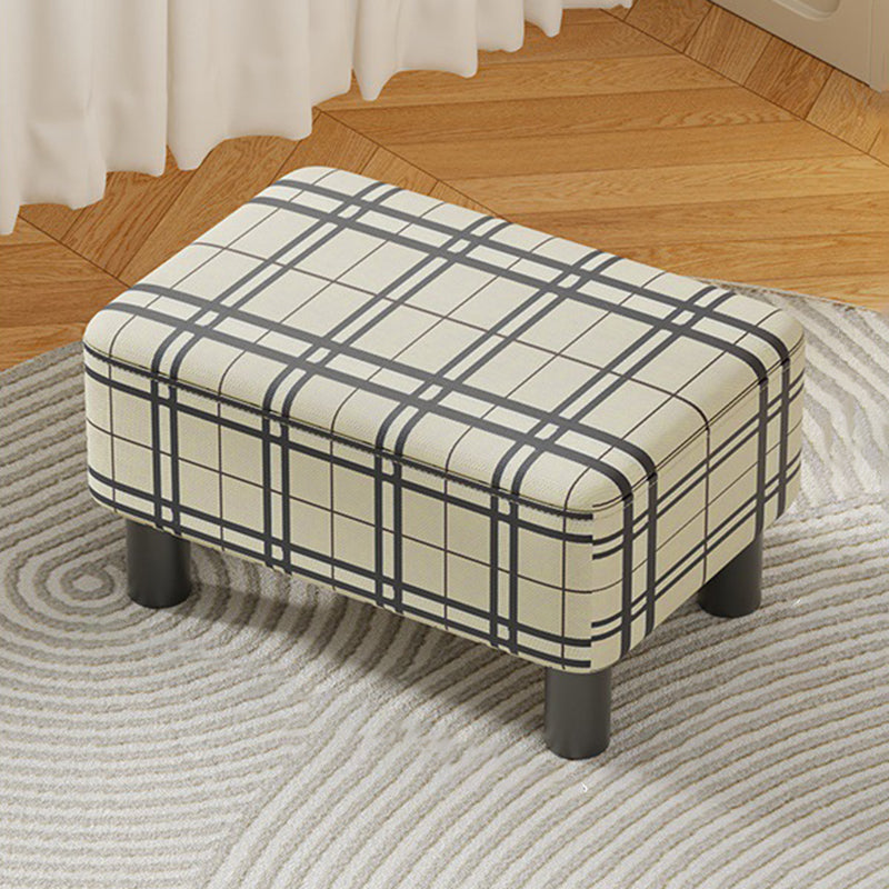Modern Minimalist Rectangular Low Stool – Pine Wood Frame, PU Leather Cushioned Seat, Cotton & Linen Upholstery, Plastic Base, Backless & Armless for Living Room