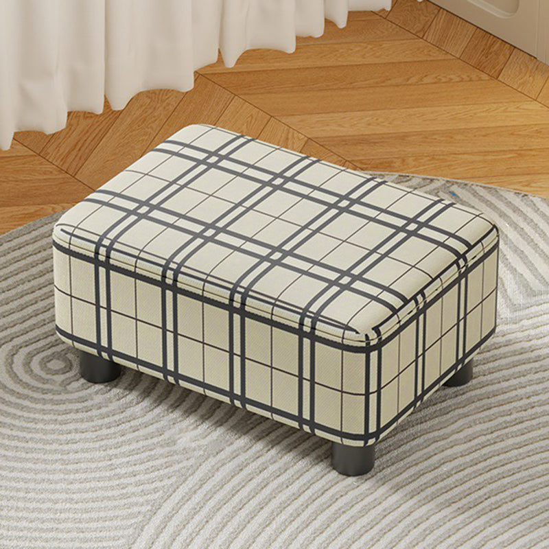 Modern Minimalist Rectangular Low Stool – Pine Wood Frame, PU Leather Cushioned Seat, Cotton & Linen Upholstery, Plastic Base, Backless & Armless for Living Room