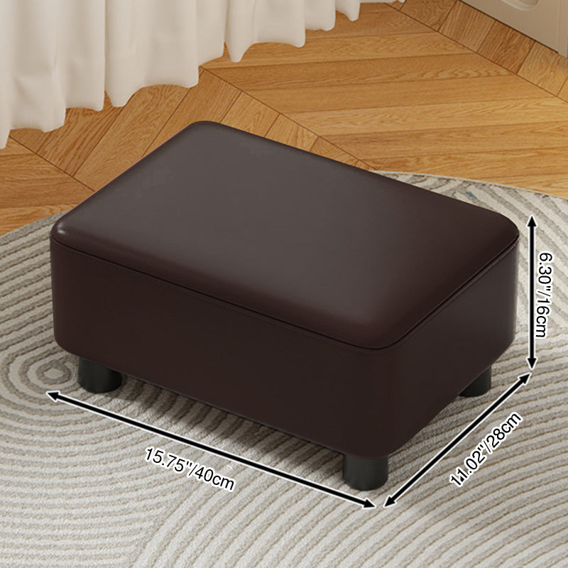 Modern Minimalist Rectangular Low Stool – Pine Wood Frame, PU Leather Cushioned Seat, Cotton & Linen Upholstery, Plastic Base, Backless & Armless for Living Room