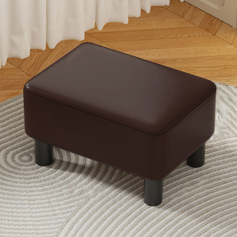 Modern Minimalist Rectangular Low Stool – Pine Wood Frame, PU Leather Cushioned Seat, Cotton & Linen Upholstery, Plastic Base, Backless & Armless for Living Room