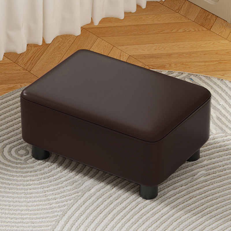 Modern Minimalist Rectangular Low Stool – Pine Wood Frame, PU Leather Cushioned Seat, Cotton & Linen Upholstery, Plastic Base, Backless & Armless for Living Room