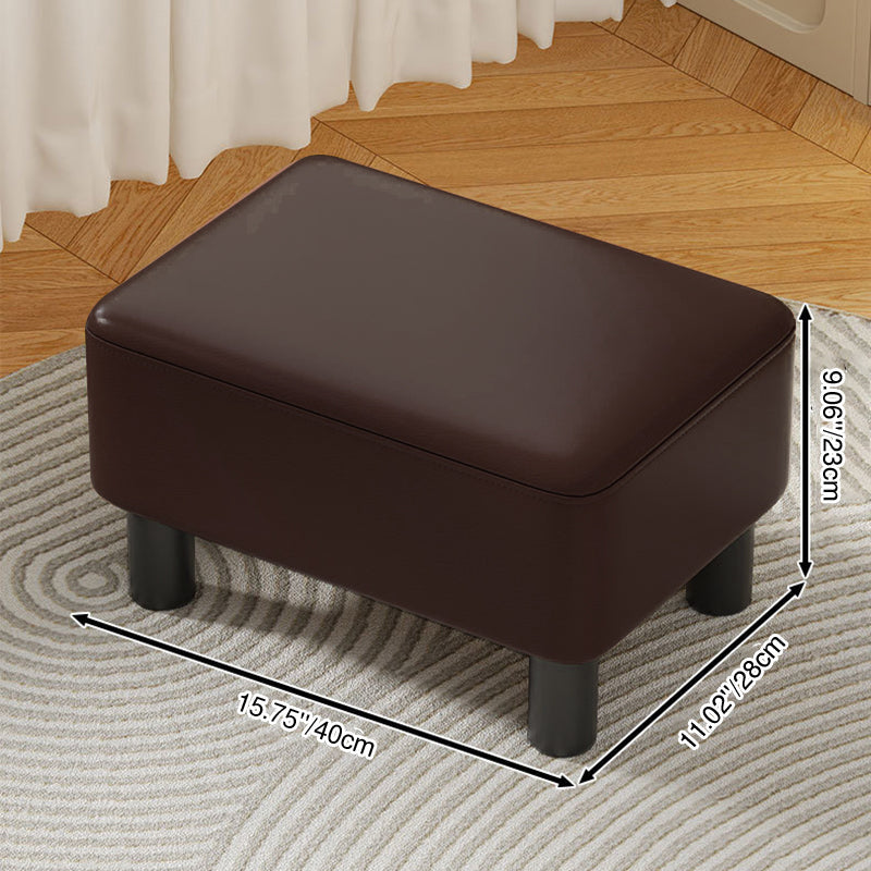 Modern Minimalist Rectangular Low Stool – Pine Wood Frame, PU Leather Cushioned Seat, Cotton & Linen Upholstery, Plastic Base, Backless & Armless for Living Room