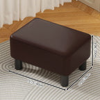 Modern Minimalist Rectangular Low Stool – Pine Wood Frame, PU Leather Cushioned Seat, Cotton & Linen Upholstery, Plastic Base, Backless & Armless for Living Room