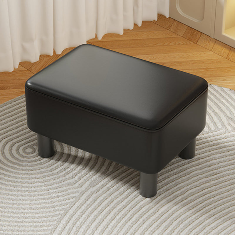 Modern Minimalist Rectangular Low Stool – Pine Wood Frame, PU Leather Cushioned Seat, Cotton & Linen Upholstery, Plastic Base, Backless & Armless for Living Room