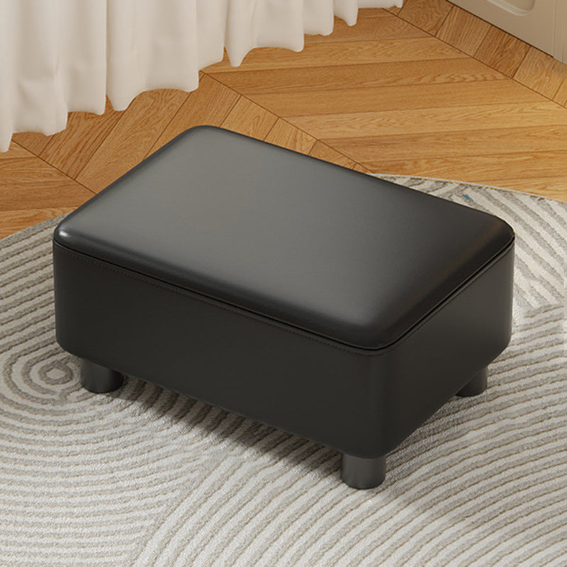 Modern Minimalist Rectangular Low Stool – Pine Wood Frame, PU Leather Cushioned Seat, Cotton & Linen Upholstery, Plastic Base, Backless & Armless for Living Room