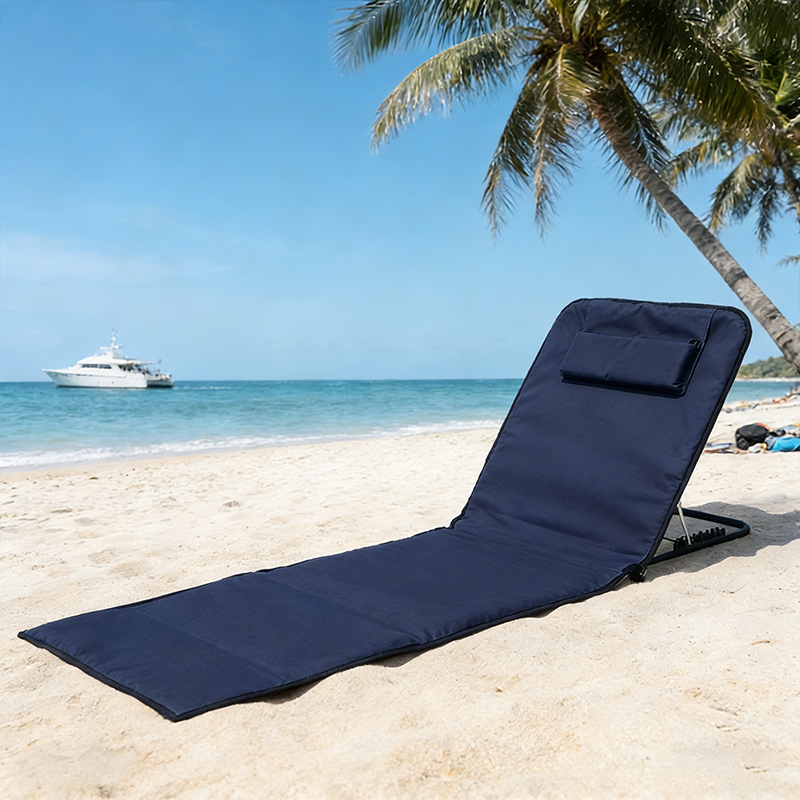 Modern Minimalist Rectangular Oxford Fabric Folding Beach Chair with Steel Tube Frame and ABS Backrest – Outdoor Recliner