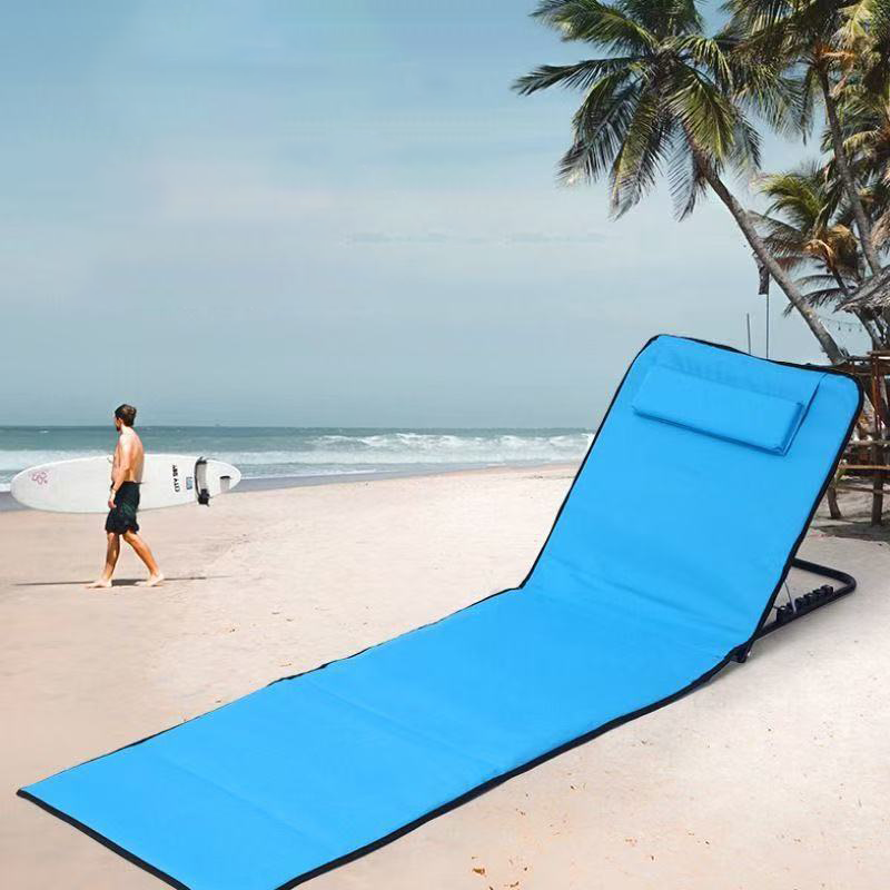 Modern Minimalist Rectangular Oxford Fabric Folding Beach Chair with Steel Tube Frame and ABS Backrest – Outdoor Recliner