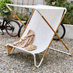 Modern Minimalist Rectangular Folding Recliner with Curved Sunbrella Textilene Jacquard Fabric and Waterproof Alloy Steel Backrest for Outdoor Use