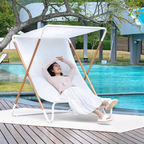 Modern Minimalist Rectangular Folding Recliner with Curved Sunbrella Textilene Jacquard Fabric and Waterproof Alloy Steel Backrest for Outdoor Use
