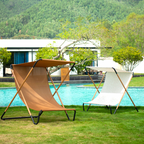 Modern Minimalist Rectangular Folding Recliner with Curved Sunbrella Textilene Jacquard Fabric and Waterproof Alloy Steel Backrest for Outdoor Use