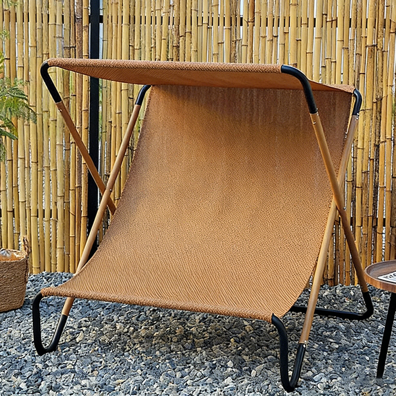 Modern Minimalist Rectangular Folding Recliner with Curved Sunbrella Textilene Jacquard Fabric and Waterproof Alloy Steel Backrest for Outdoor Use