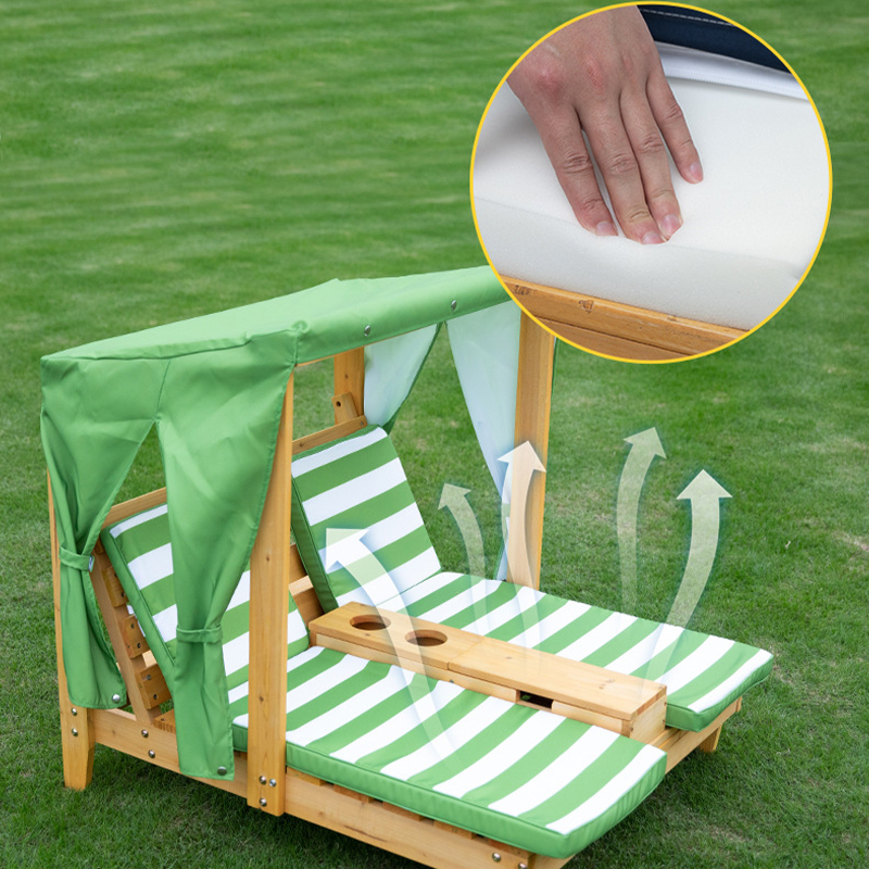 Contemporary Rectangular Kids Outdoor Recliner with Cedar Backrest and Polyester Fabric