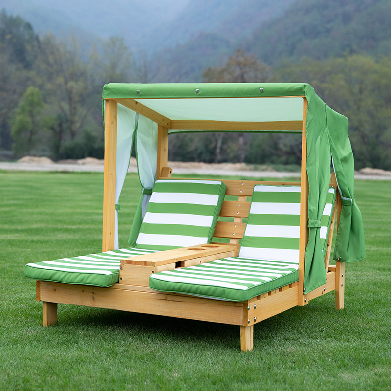 Contemporary Rectangular Kids Outdoor Recliner with Cedar Backrest and Polyester Fabric