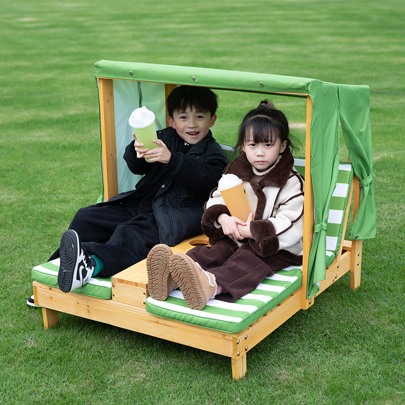 Contemporary Rectangular Kids Outdoor Recliner with Cedar Backrest and Polyester Fabric