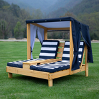 Contemporary Rectangular Kids Outdoor Recliner with Cedar Backrest and Polyester Fabric