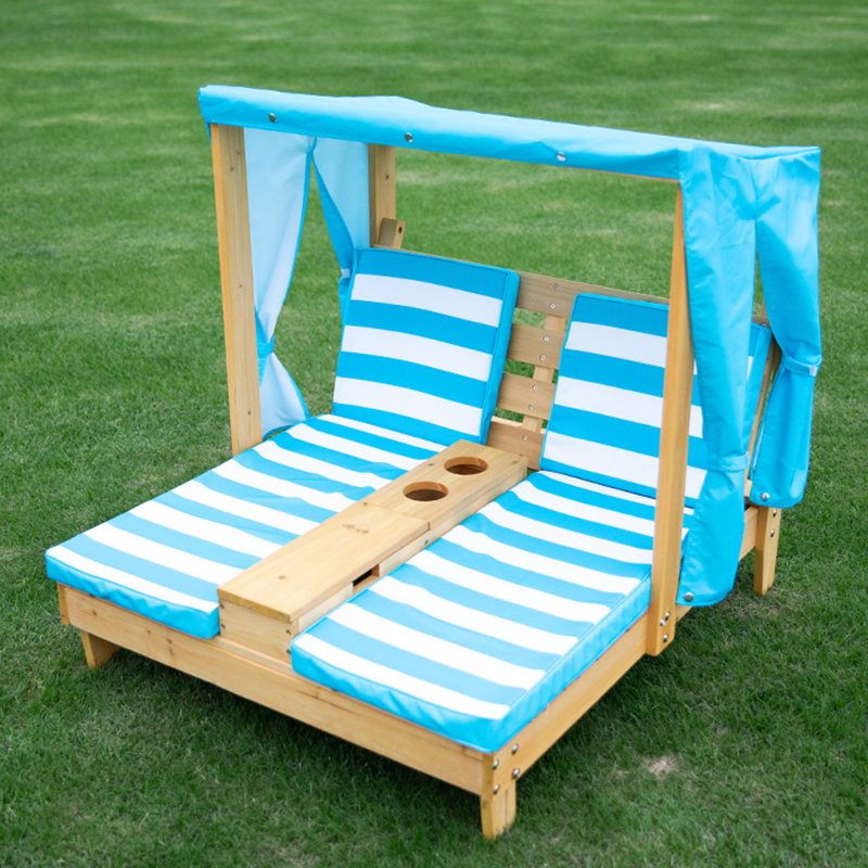 Contemporary Rectangular Kids Outdoor Recliner with Cedar Backrest and Polyester Fabric