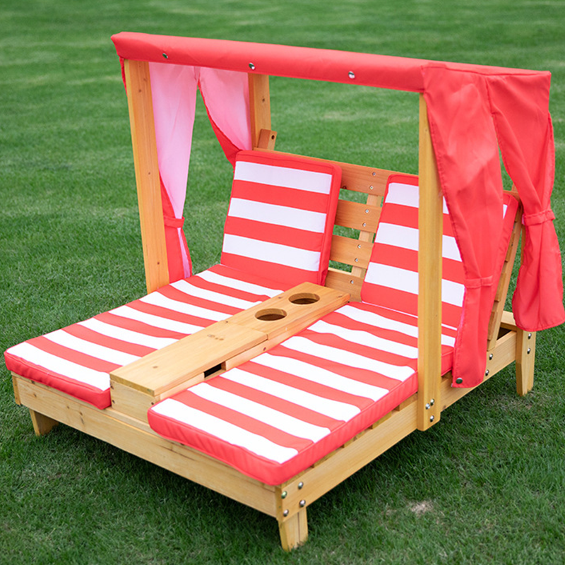 Contemporary Rectangular Kids Outdoor Recliner with Cedar Backrest and Polyester Fabric