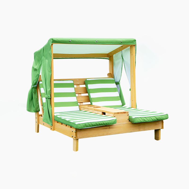 Contemporary Rectangular Kids Outdoor Recliner with Cedar Backrest and Polyester Fabric