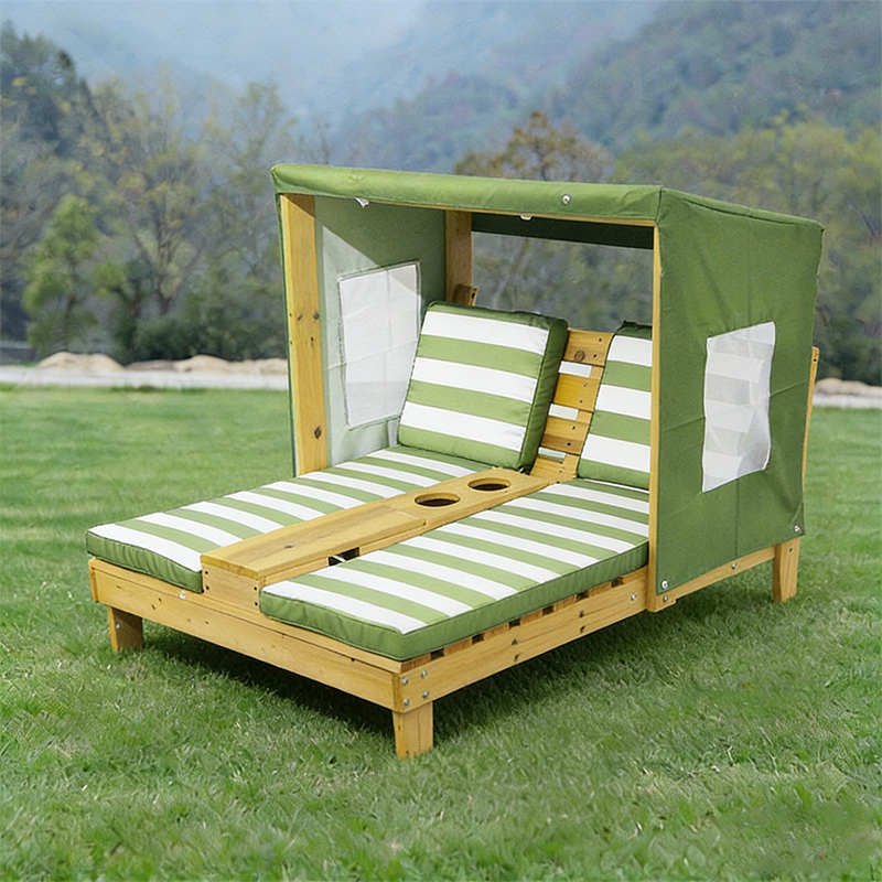 Contemporary Rectangular Kids Outdoor Recliner with Cedar Backrest and Polyester Fabric