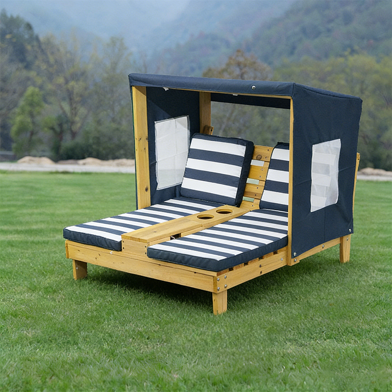 Contemporary Rectangular Kids Outdoor Recliner with Cedar Backrest and Polyester Fabric