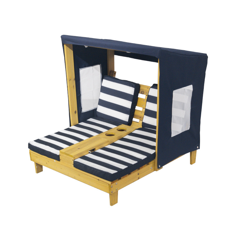 Contemporary Rectangular Kids Outdoor Recliner with Cedar Backrest and Polyester Fabric