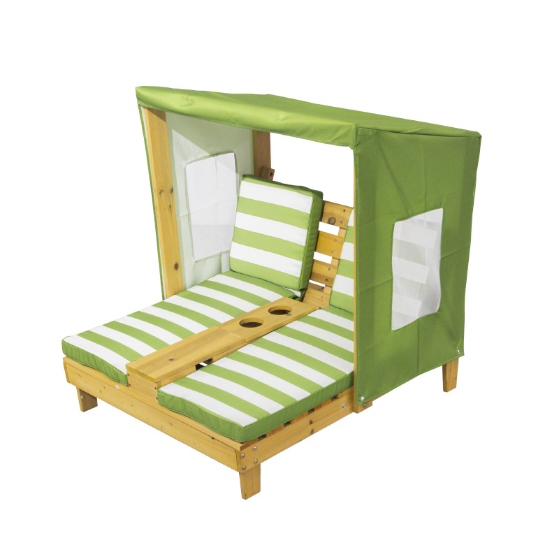 Contemporary Rectangular Kids Outdoor Recliner with Cedar Backrest and Polyester Fabric