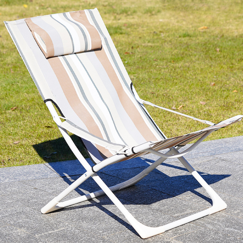 Modern Minimalist Rectangular Steel Folding Recliner with Oxford Fabric Backrest for Outdoor Use
