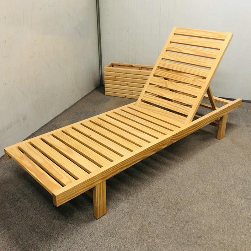 Sleek Modern Minimalist Folding Outdoor Recliner — Rectangular, Curved Solid Tropical Pine Wood